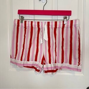 Katie Kime Red Pink White Retro Stripe  Modal Cotton Blend Pajama Shorts Sz L